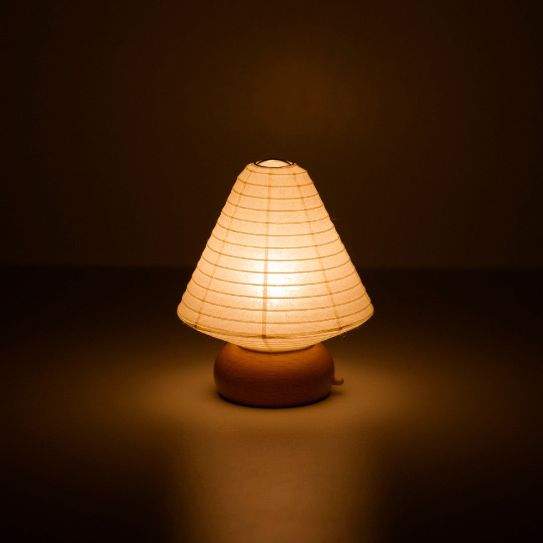 Japanese Paper Table Lamp "Mini Triangle" – Small Paper Bedside Lamp for Warm Ambience