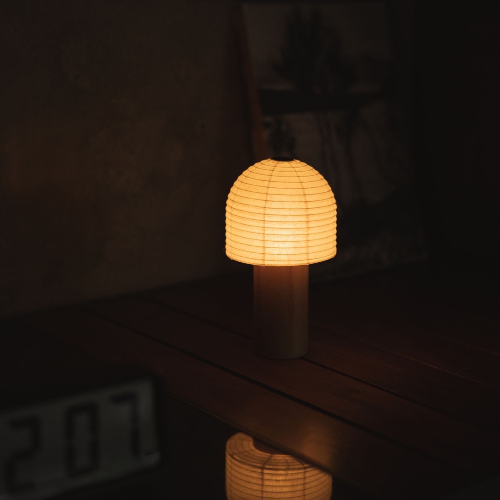 Japanese Paper Table Lamp "TORCHIN BELL" Placed on a Living Room Console Table