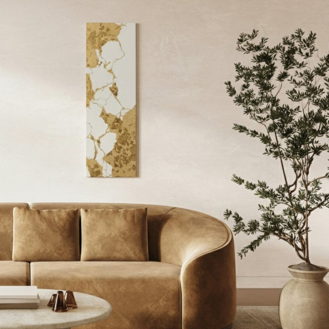 Japanese wall art Kintsugi white large on living room wall – minimalist wabi sabi Japanese decor