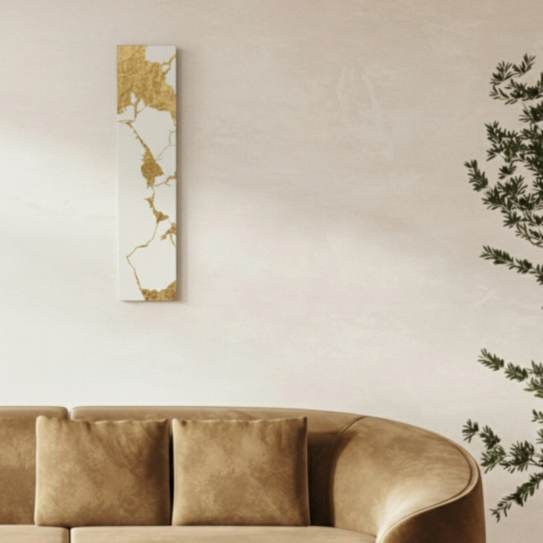 Japanese wall art Kintsugi white small on living room wall – serene wabi sabi Japanese decor
