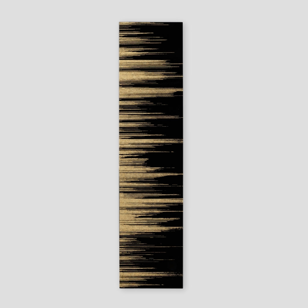 Japanese wall art “Kushibiki” black small – wabi sabi wall decor with brass foil texture