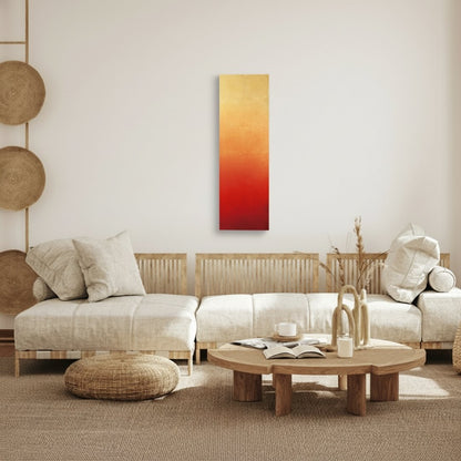 "Hokage" Japanese wall art with warm vermilion gold leaf, radiant wabi sabi Japanese wall decor