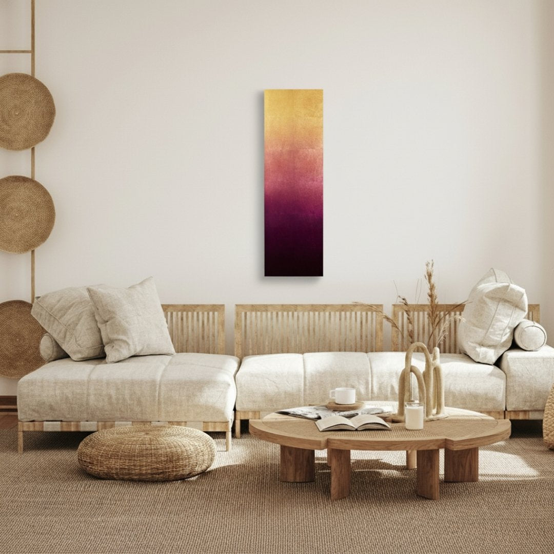 "Shinra" Japanese wall art with deep purple gradation leaf, tranquil wabi sabi Japanese wall decor