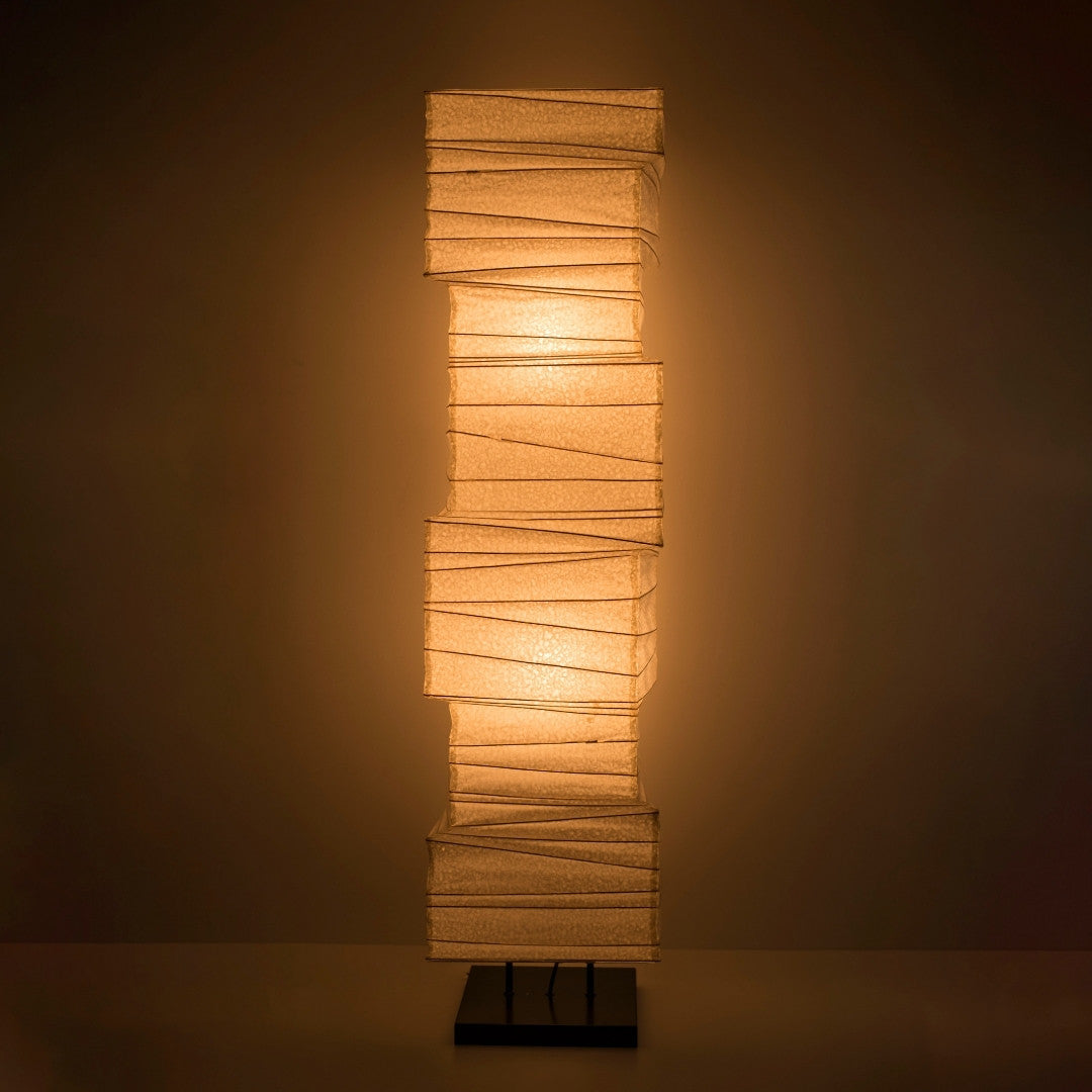 Japanese Washi Paper Floor Lamp "Harusame Washi 01" illuminating a dark room – Stylish paper lamp for living room