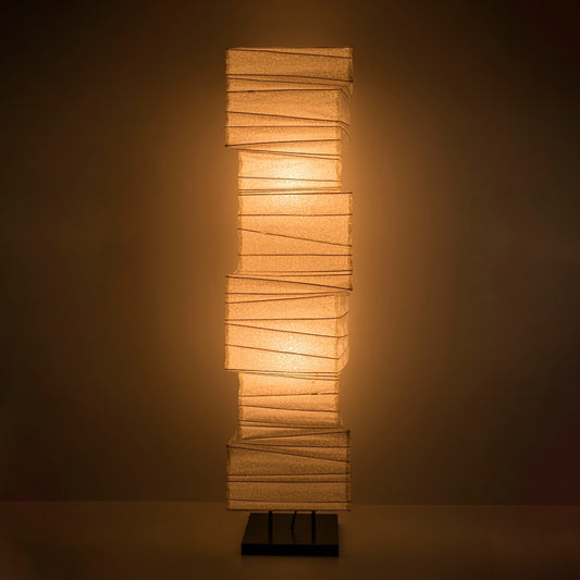 Japanese Washi Paper Floor Lamp "Harusame Washi 01" illuminating a dark room – Stylish paper lamp for living room