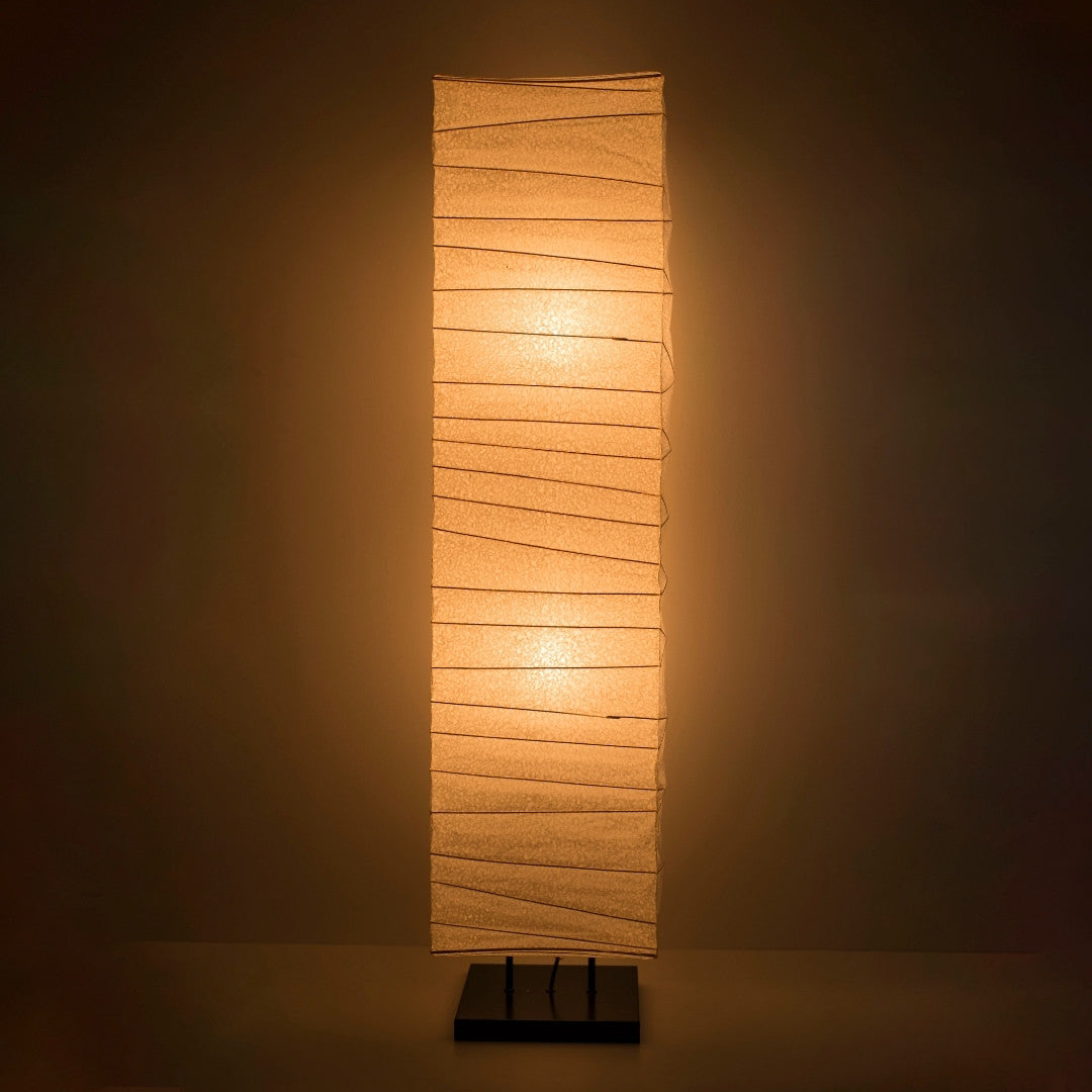 Japanese Washi Paper Floor Lamp "Harusame Washi 02" illuminating a dark room – Handmade Standing Lamp for living room