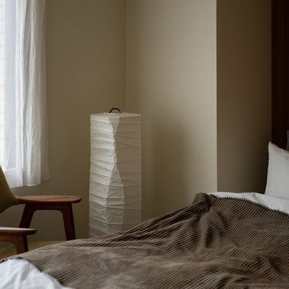 Japanese Washi Paper Floor Lamp “Type G” in Japandi style bedroom – Authentic night stand lamp for bedroom & living room