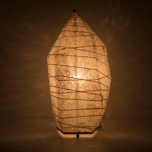 Warm glow Japanese floor lamp made with traditional washi paper and ice stone design.