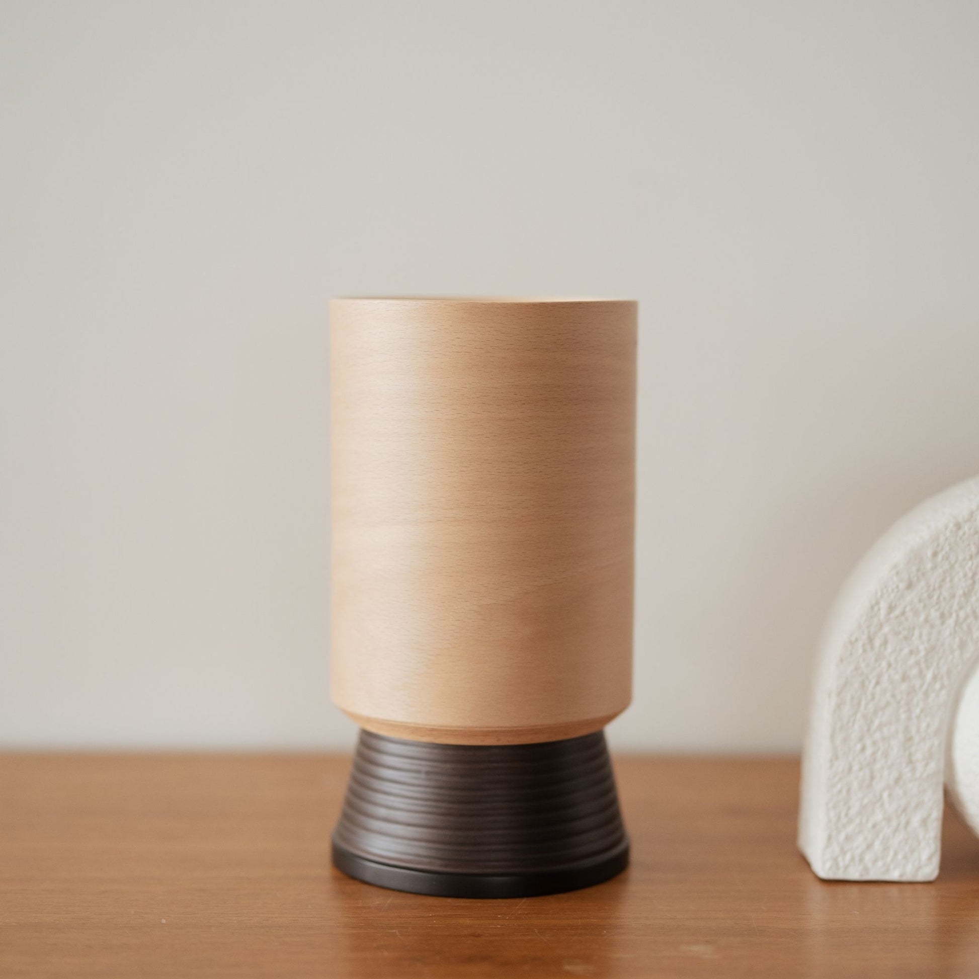 Handcrafted Japanese Beech Table Lamp – Wood Light Lamp with Natural Flame Glow