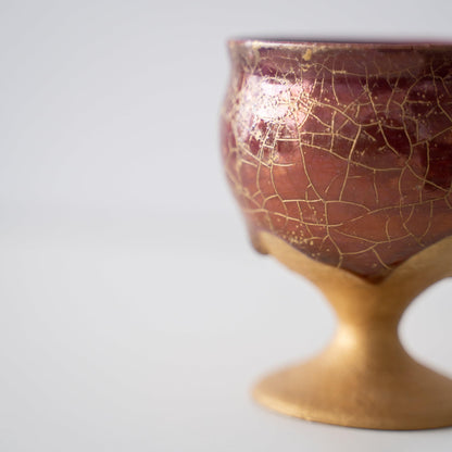 Close-up of Kintsugi Goblet "Gold Clay Crackle" side, highlighting the intricate Kintsugi repairs