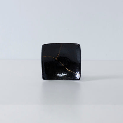 Side view of Kintsugi Square Plate "Jet Black Lighting" 02 in a white background