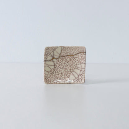 Side view of Kintsugi Square Plate "Vermilion Crackle" 07 in a white background