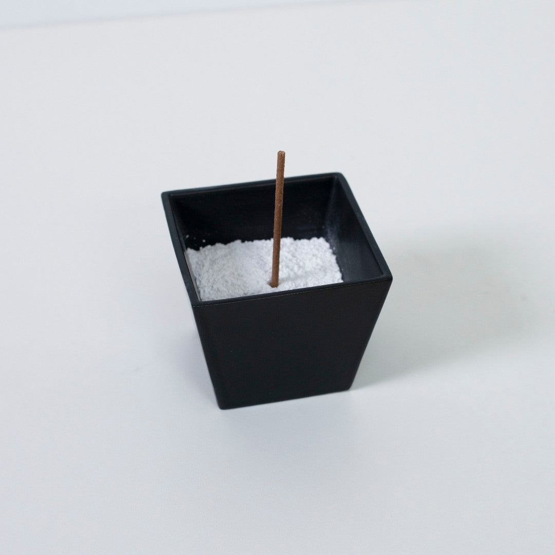 PORCELAIN INCENSE BURNER BLACK with incense stick - Minimalist designed Japanese incense holder for Japandi style room