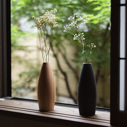 Pair of Japanese Cedar Ikebana Vases – Natural and Indigo Japanese vases with Baby’s Breath