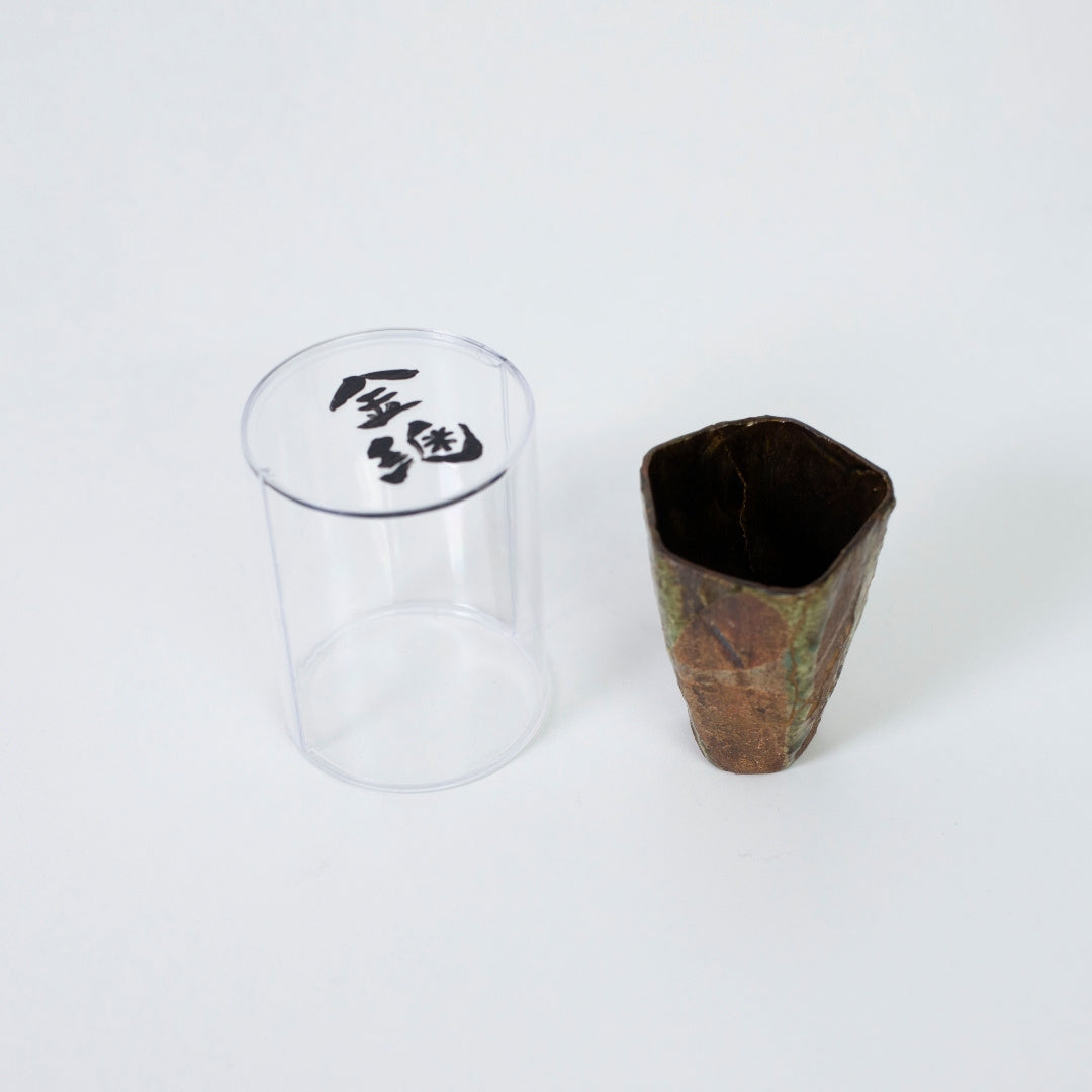 Pentagon Kintsugi Cup "Oribe" Deep Green 03 with a clear case