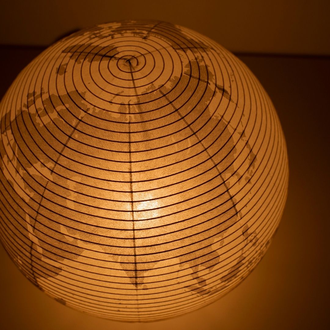 Print of Eurasian continent on Japanese Paper Floor Lamp "paper moon 05G", Japanese floor lamp