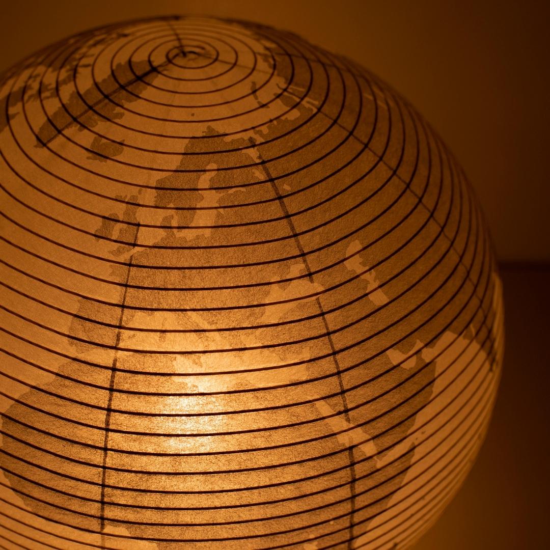 Print of Europe on Japanese Paper Floor Lamp "paper moon 05G", modern Japanese paper floor lamp