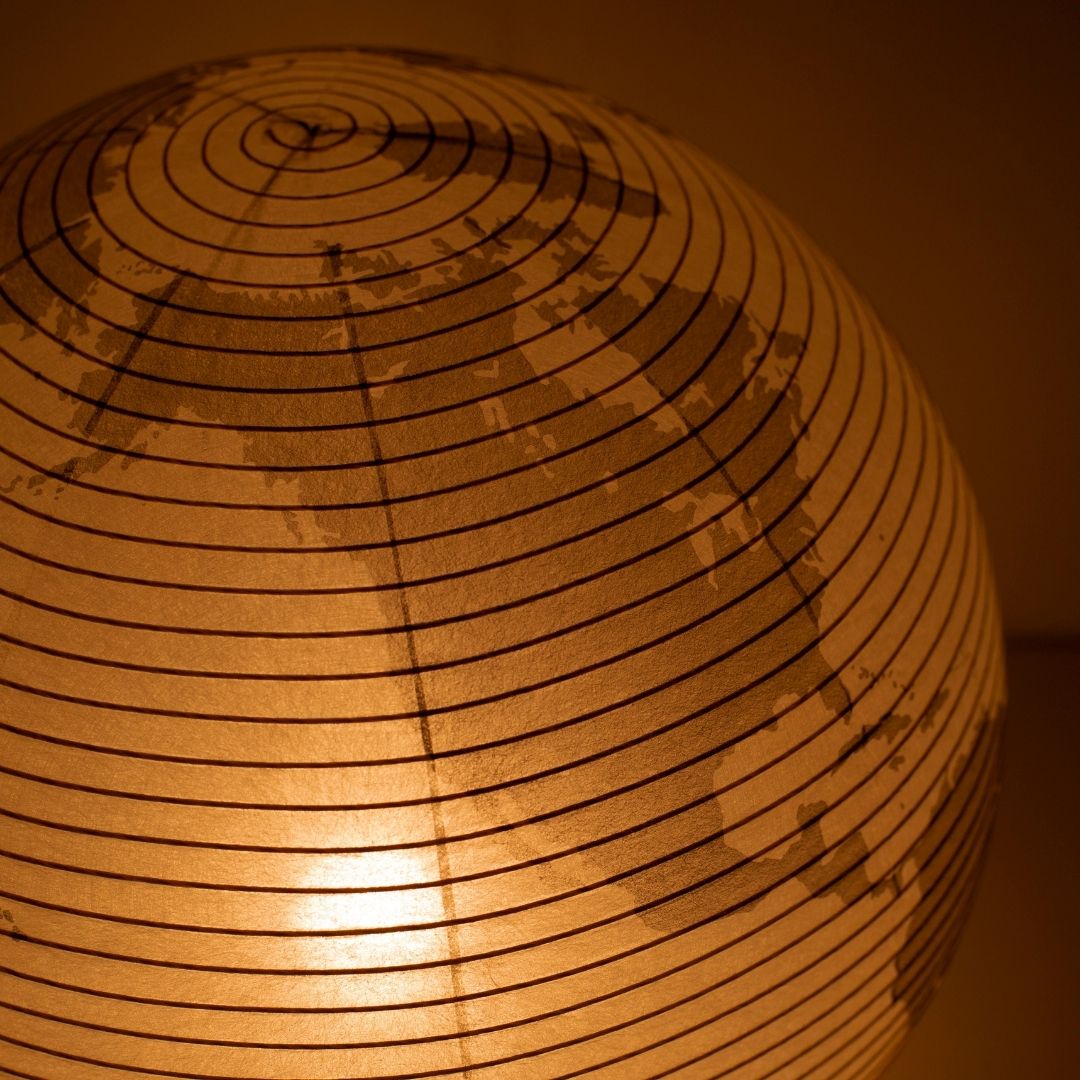 Print of North America on Japanese Paper Floor Lamp "paper moon 05G", artistic paper floor lamps