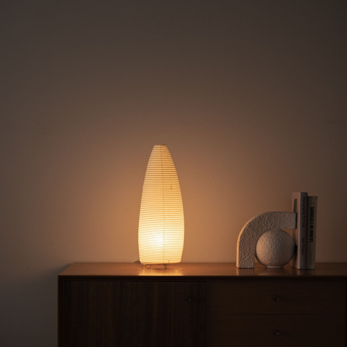 Slim Japanese Paper Floor Lamp Paper Moon 03 – Soft Light for Japandi living room Decor