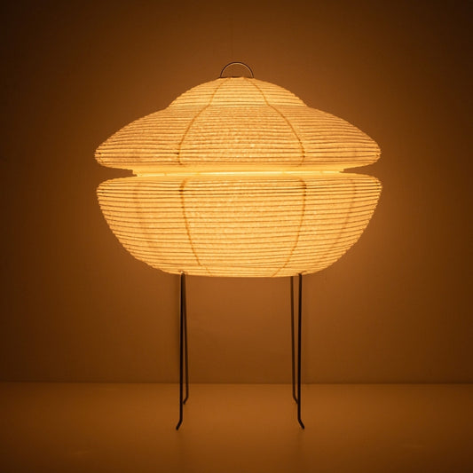 Warm glowing Japanese paper floor lamp GEMINI 01, modern washi Japanese floor lamp lighting