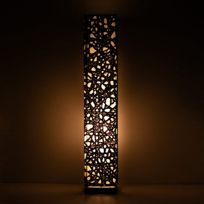 Warm glowing black Japanese floor lamp ME-LOOK 01, slender column washi Japanese paper lamp