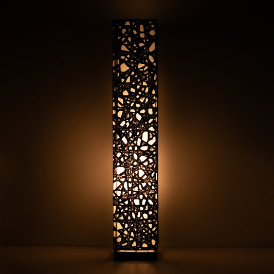 Warm glowing black Japanese floor lamp ME-LOOK 01, slender column washi Japanese paper lamp