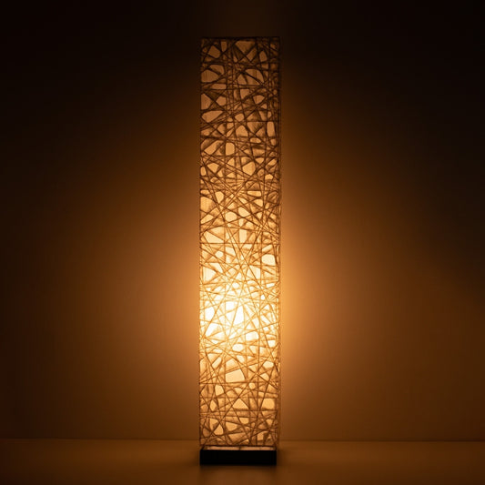 Warm glowing white Japanese floor lamp ME-LOOK 01, slender column washi Japanese paper lamp