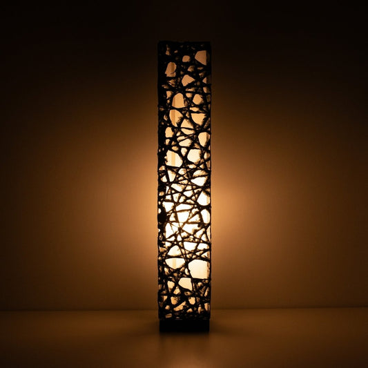 Warm glowing black Japanese paper floor lamp ME-LOOK 02, compact slender Japanese floor lamp