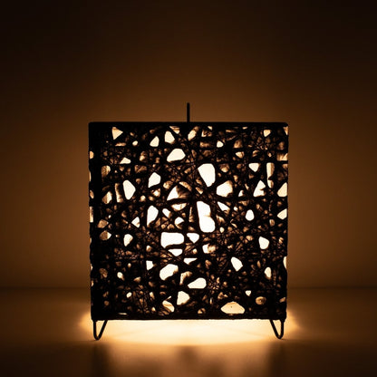 Warm glowing black Japanese paper floor lamp ME-LOOK 03, compact cube Japanese floor lamp