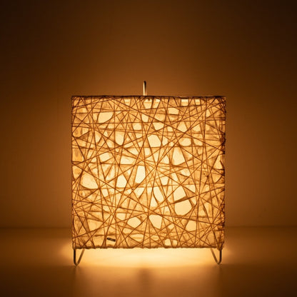 Warm glowing white Japanese paper floor lamp ME-LOOK 03, compact cube Japanese floor lamp