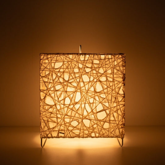 Warm glowing white Japanese paper floor lamp ME-LOOK 03, compact cube Japanese floor lamp
