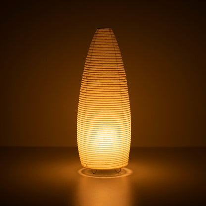 Japanese paper lamp "paper moon 03" glowing warmly – tall handcrafted Mino Washi floor lamp
