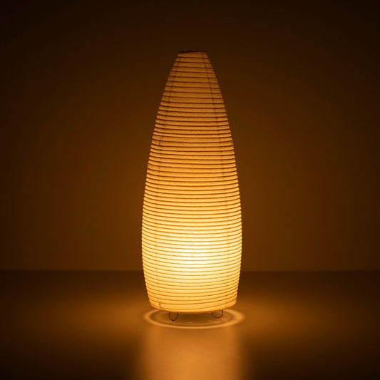 Japanese paper lamp "paper moon 03" glowing warmly – tall handcrafted Mino Washi floor lamp