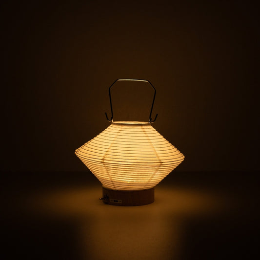 Elegant diamond-shaped Japanese paper table lamp RIN 05, warm ambient Japanese paper lamp