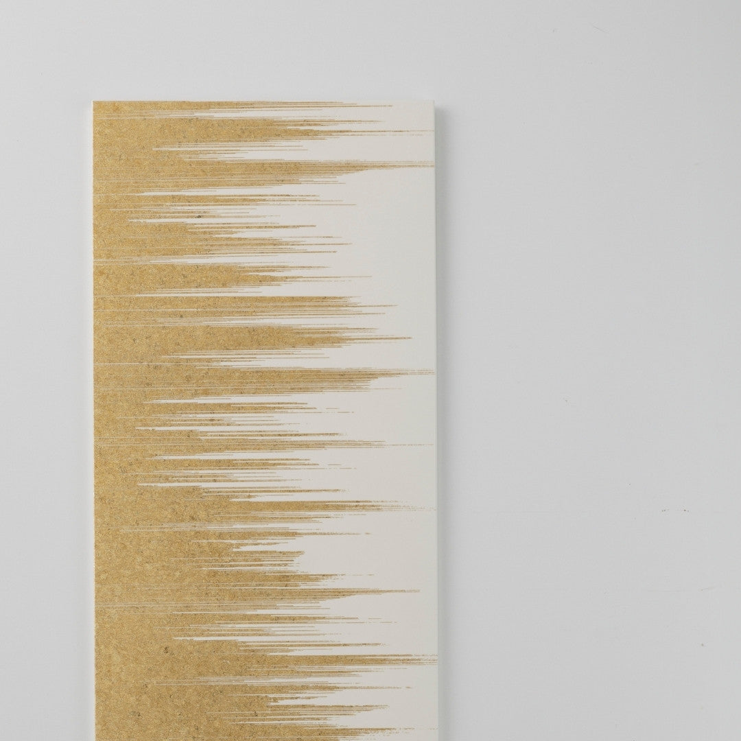 Japanese wall art Kushibiki white large – modern wabi sabi wall art with brass texture