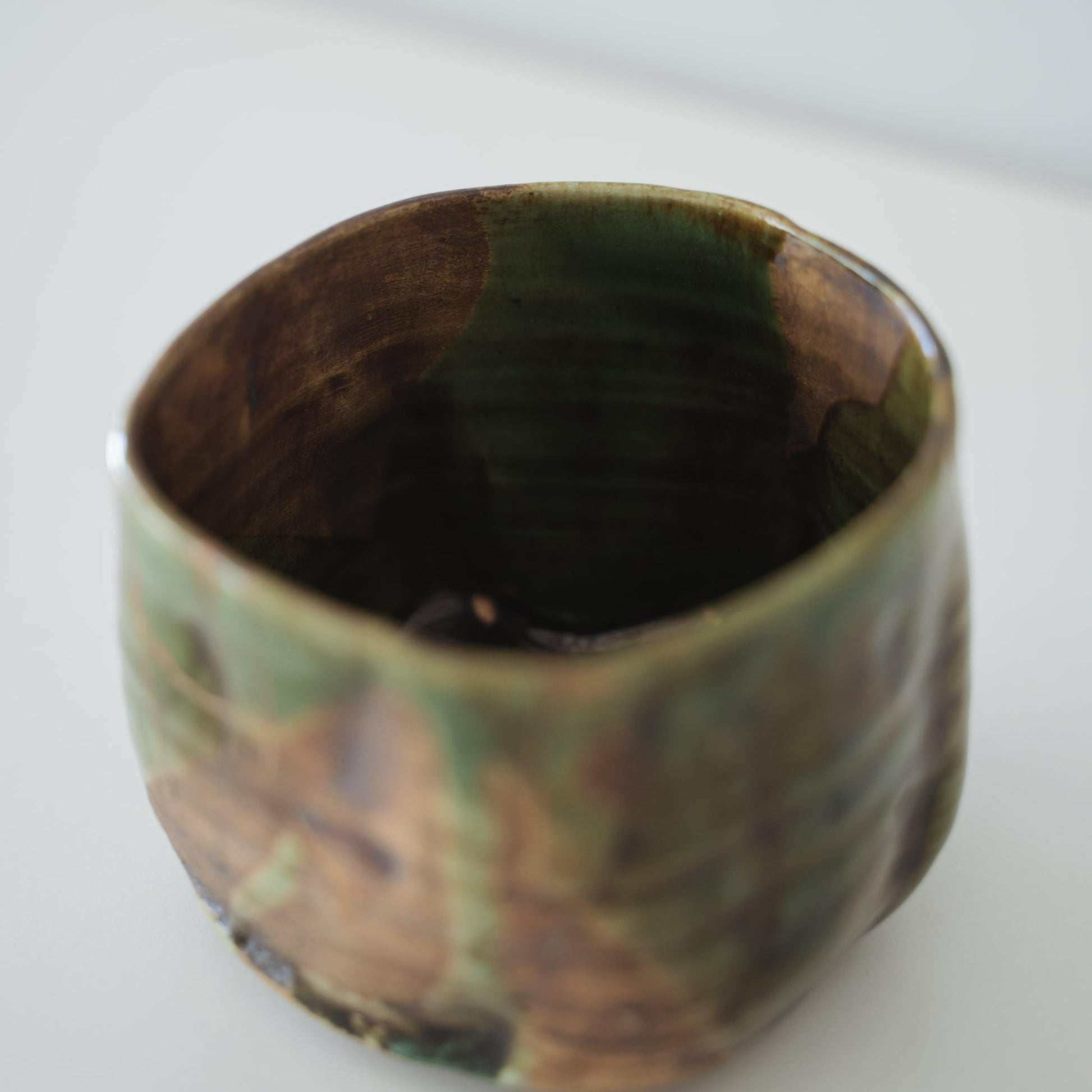 Top view of Pentagon Kintsugi Tea Bowl "Valley Oribe", showcasing its unique shape