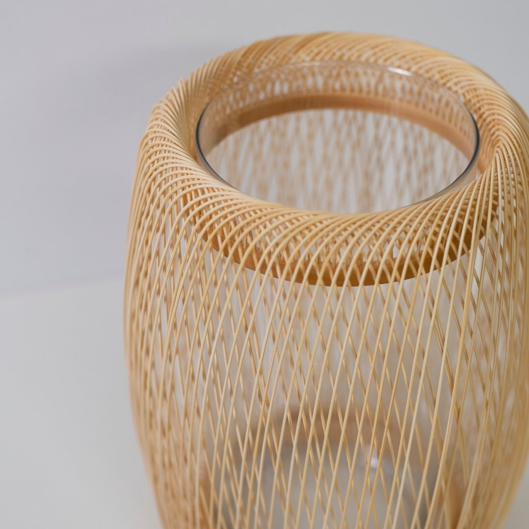 Top view of Japanese Bamboo Flower Vase "Cocoon" - unique flower vase with wabi-sabi aesthetic for Japandi style room