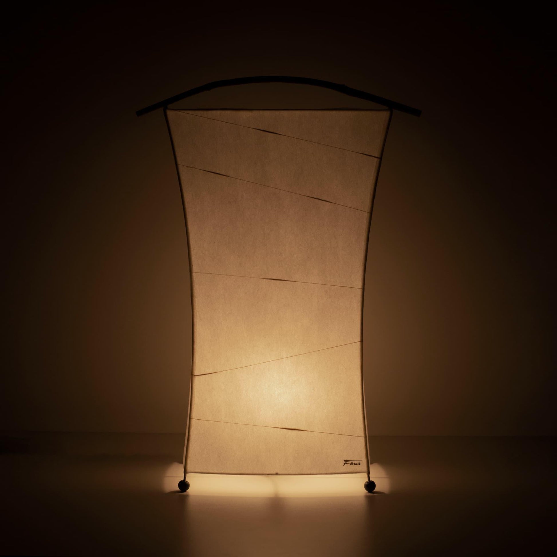 A Japanese paper floor lamp crafted with Gifu lantern techniques and 1300-year-old Mino washi paper.