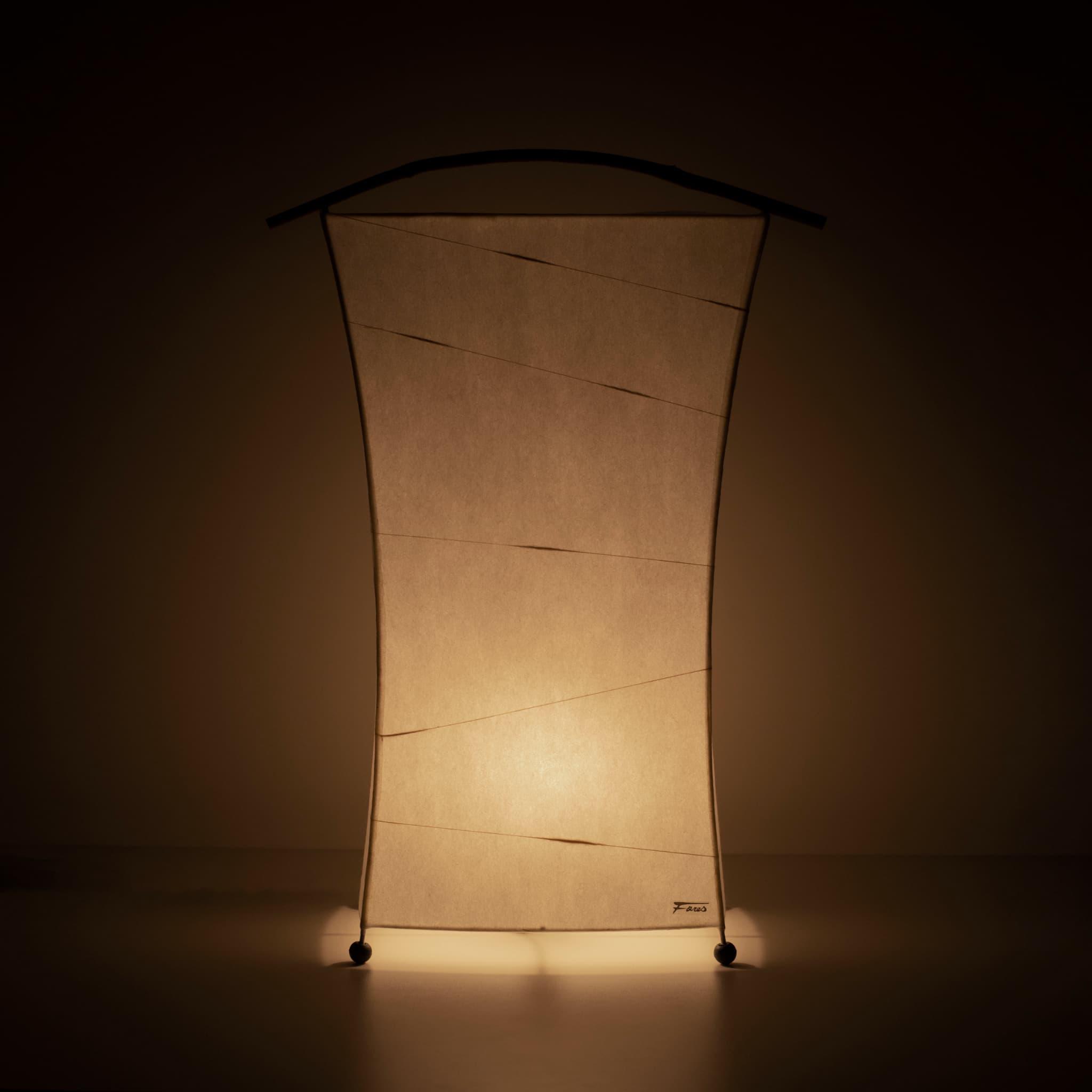 A Japanese paper floor lamp crafted with Gifu lantern techniques and 1300-year-old Mino washi paper.