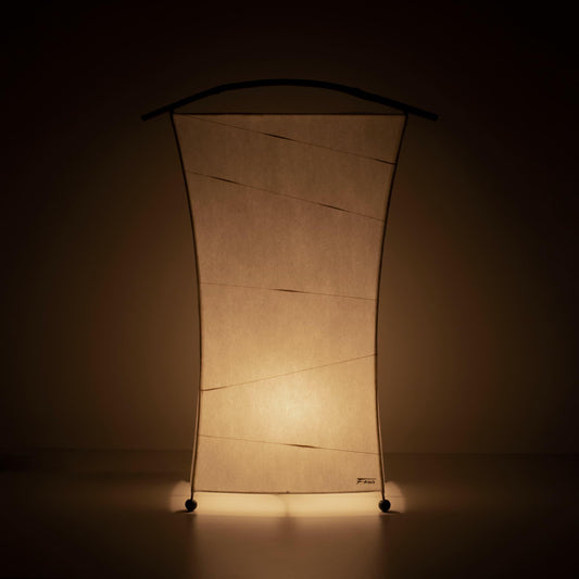 A Japanese paper floor lamp crafted with Gifu lantern techniques and 1300-year-old Mino washi paper.