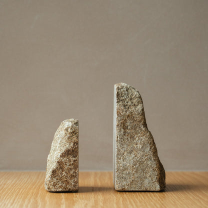 Japanese Aji Stone Book End Small in natural stone styled in a interior space, interior scene view.