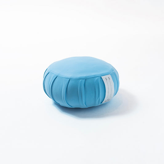 Japanese meditation cushion zafu "ZAF MOMENT" small, calm blue, kapok - Round pleated design for zen and yoga meditation.