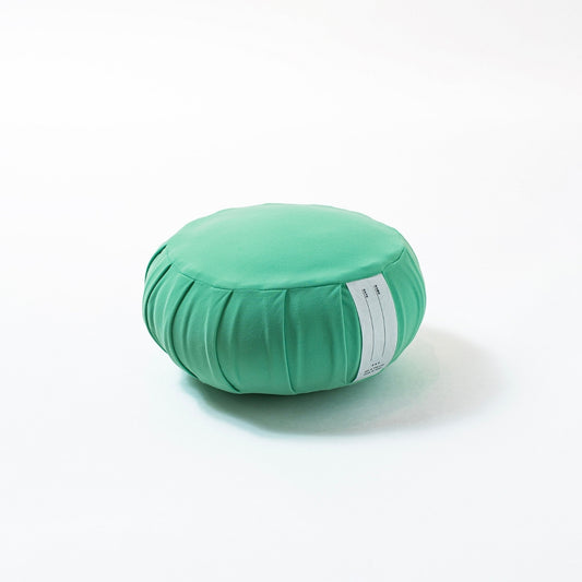 Japanese meditation cushion zafu "ZAF MOMENT" medium, mint green, kapok - Round pleated design for zen and yoga meditation.