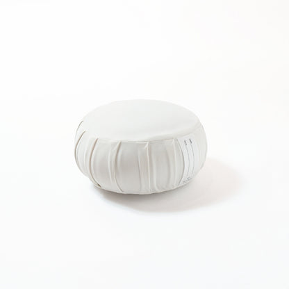 Japanese meditation cushion zafu "ZAF MOMENT" small, moonlight white, kapok - Round pleated design for zen and yoga meditation.