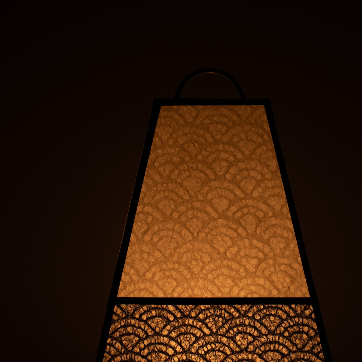 Japanese Paper Floor Lamp KURA Small, monotone, Mino Washi paper - close-up of illuminated wabi sabi paper texture.