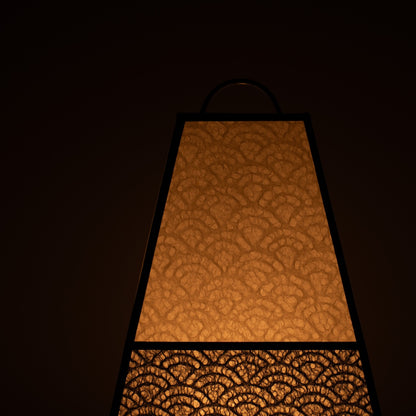 Japanese Paper Floor Lamp KURA Small, monotone, Mino Washi paper - close-up of illuminated wabi sabi paper texture.