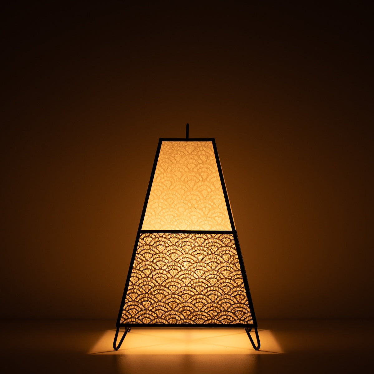 Japanese Paper Floor Lamp KURA Small, monotone, Mino Washi paper - lit Japandi style paper lamp casting a warm glow.