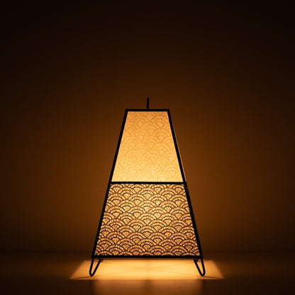 Japanese Paper Floor Lamp KURA Small, monotone, Mino Washi paper - lit Japandi style paper lamp casting a warm glow.