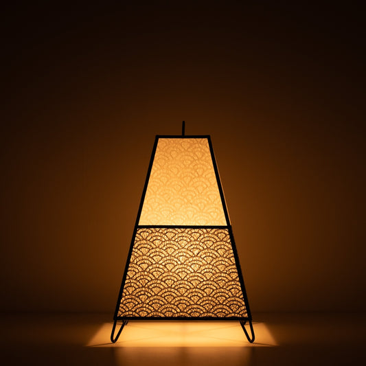 Japanese Paper Floor Lamp KURA Small, monotone, Mino Washi paper - lit Japandi style paper lamp casting a warm glow.