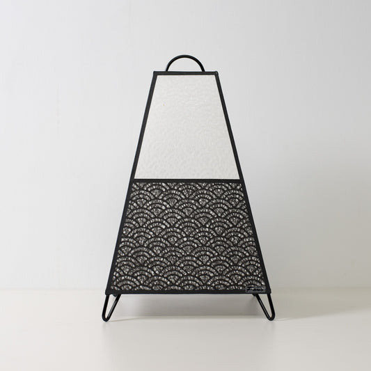 Japanese Paper Floor Lamp KURA Small, monotone, Mino Washi paper - unlit accent lamp from Japan with wave pattern.